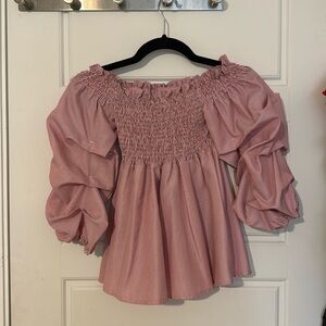 Super cute red off the shoulder top with puffy 3/4 sleeve